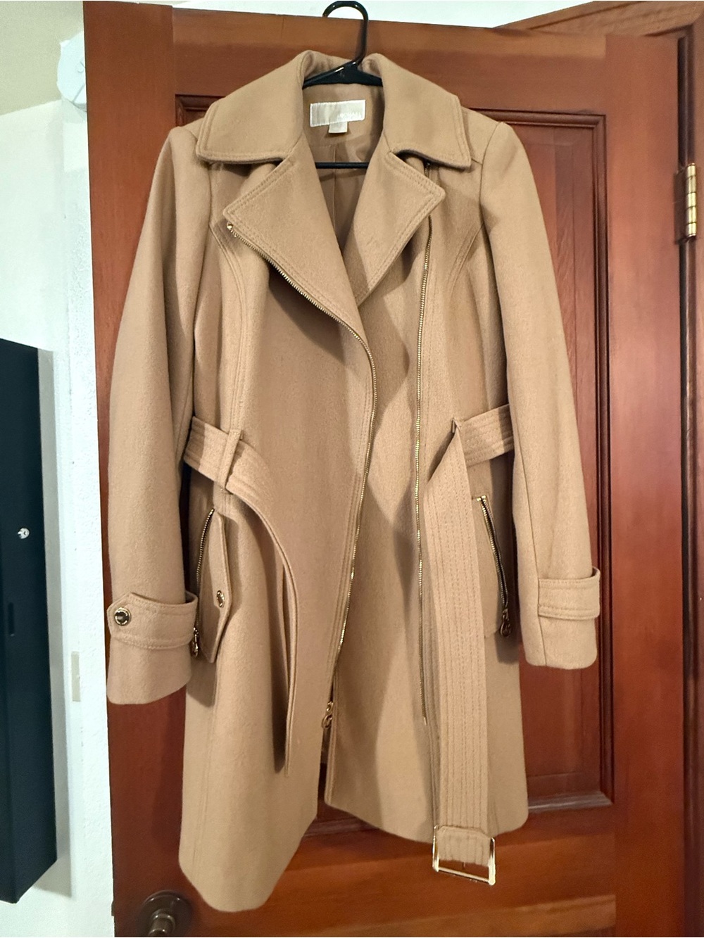 Michael Kors Tan Belted Wool-Blend Trench Coat
